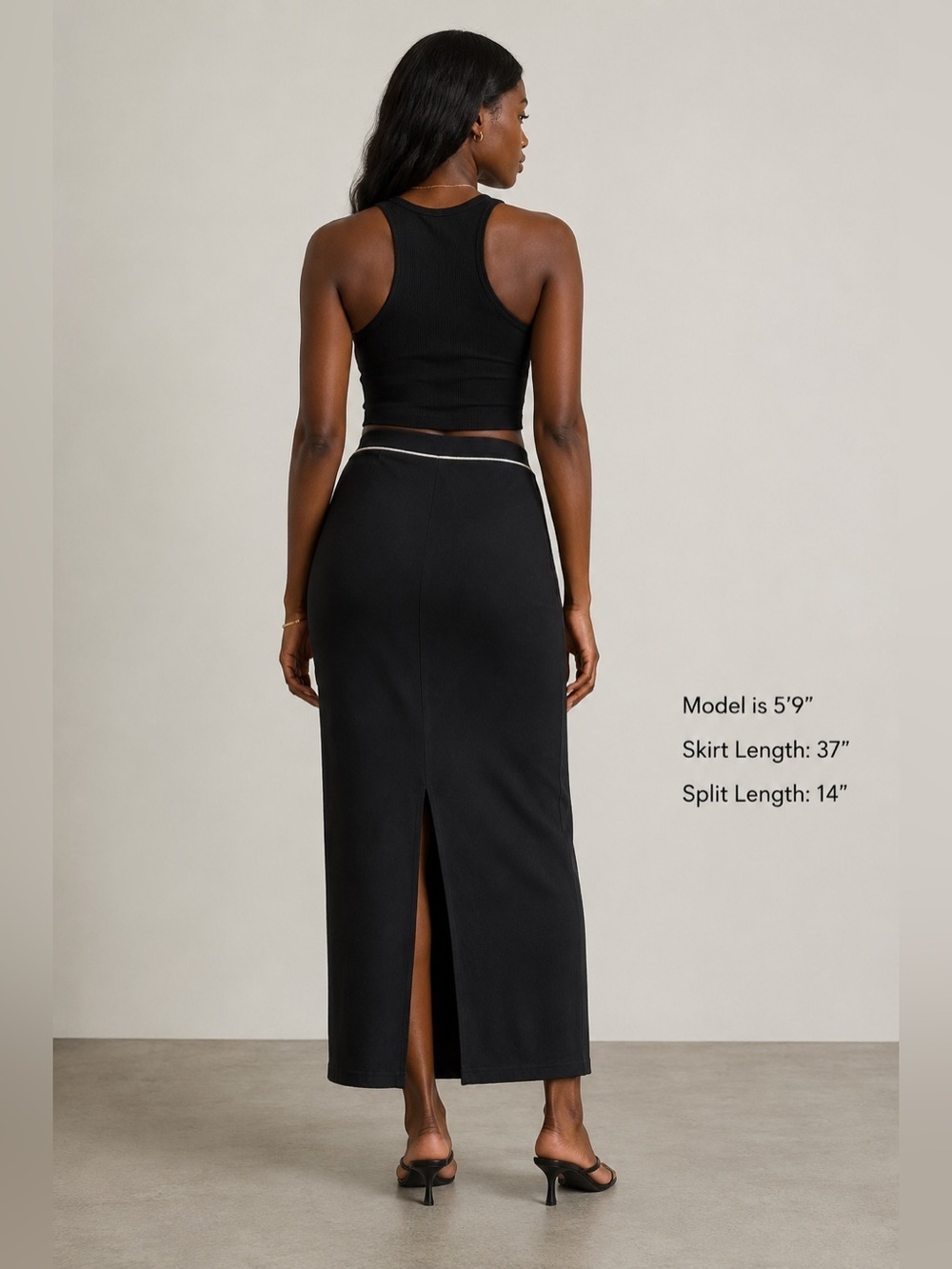 Cafe au lait black waffle maxi skirt casual tie waist M